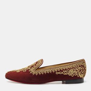 Christian Louboutin Burgundy Embroidered Suede Mamounia Smoking Slippers